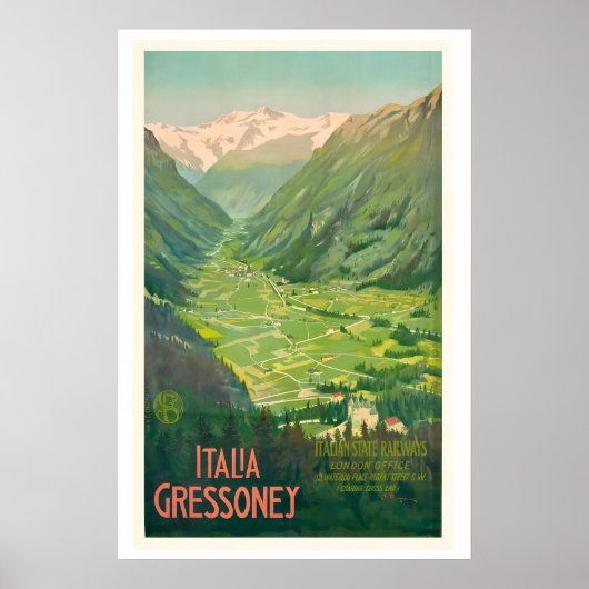 Gressoney Italy Italian State Railroad Vintage Poster (Vorne)