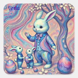 GRETA ~ EASTER BUNNY und seine Kinder ~ Quadratischer Aufkleber