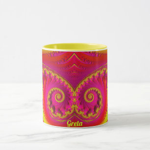 GRETA ~ HOT CRAZY 3D Fraktal ~ Rosa Rosa Gelbe Tas Tasse