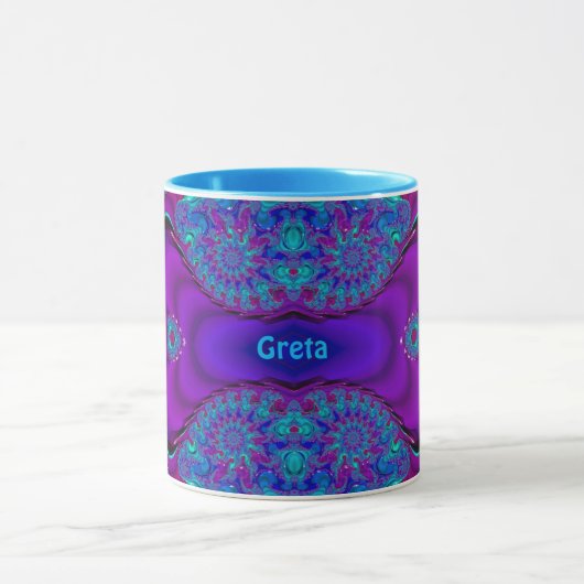 GRETA ~ Zany 3D ~ Blau, Grün und Lila Tasse (Zentrum)