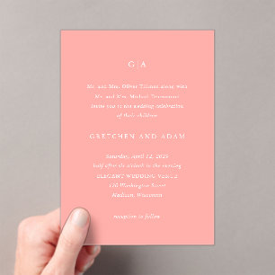 Gretchen Coral Pink Elegant Wedding Acryleinladungen