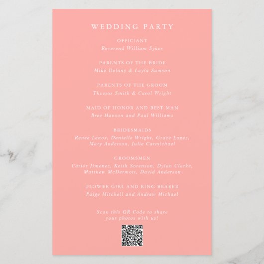 Gretchen Coral Pink Elegant Wedding Program (Rückseite)