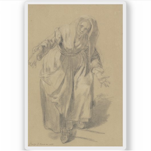 Greuze - Alte Frau mit ausgestreckten Waffen Aufkleber (Vorderseite)