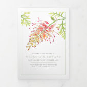 Grevillea Aquarell Blütengrün Hochzeit Dreifach-gefaltete Programmkarte (Cover)