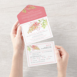 Grevillea Aquarellfarben Hochzeit RSVP Details All In One Einladung