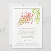 Grevillea Blume Aquarell Hochzeit grün weiß in Einladung (Vorderseite)