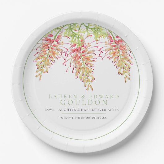 Grevillea Blume Aquarellfarben Hochzeitsgrün Pappteller (Vorderseite)