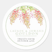 Grevillea Blume Aquarellfarben Hochzeitsgrün Runder Aufkleber (Vorderseite)