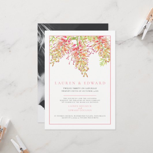 Grevillea Botanisches Foto Einladung (Vorderseite/Rückseite Beispiel)