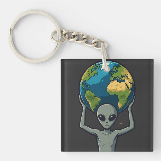 Grey Alien Lifting the Earth 🌍👽 Schlüsselanhänger (Vorderseite)