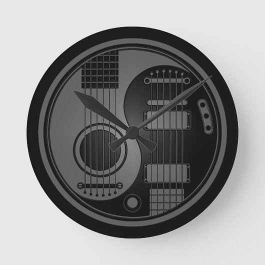 Grey and Black Acoustic Electric Guitars Yin Yang Runde Wanduhr (Vorderseite)