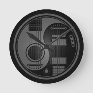 Grey and Black Acoustic Electric Guitars Yin Yang Runde Wanduhr