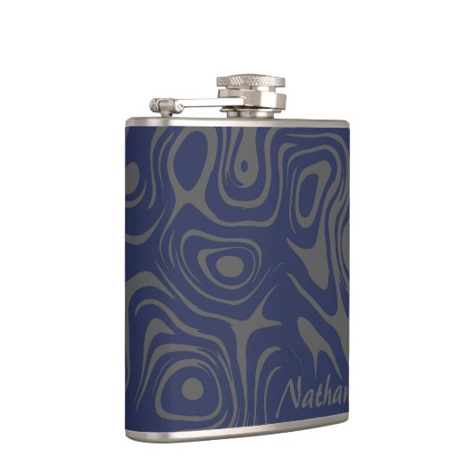 Grey and Blue Cool Abstract Pattern Personalised Flachmann (Rechts)