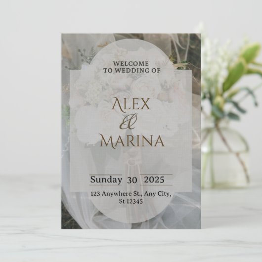 Grey And Brown Elegant Wedding Invitation Einladung (Stehend Vorderseite)