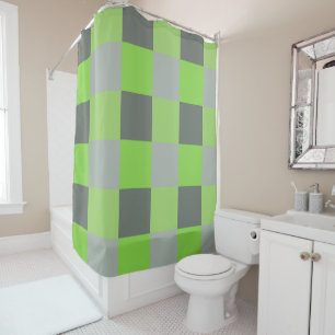 Grey and Lime Green Squares Duschvorhang