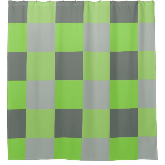 Grey and Lime Green Squares Duschvorhang (Vorderseite)