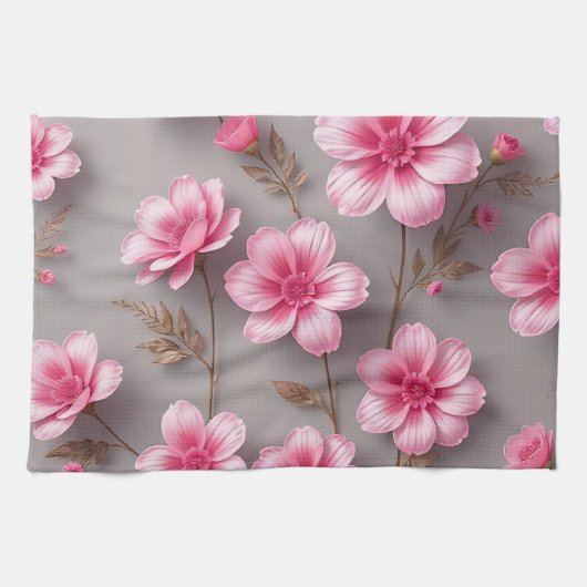 Grey and Pink Floral Geschirrtuch (Horizontal)