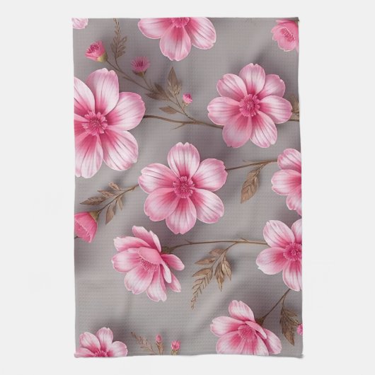 Grey and Pink Floral  Geschirrtuch (Vertikal)
