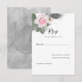 Grey and Pink Floral Wedding RSVP Karte (Vorne/Hinten)