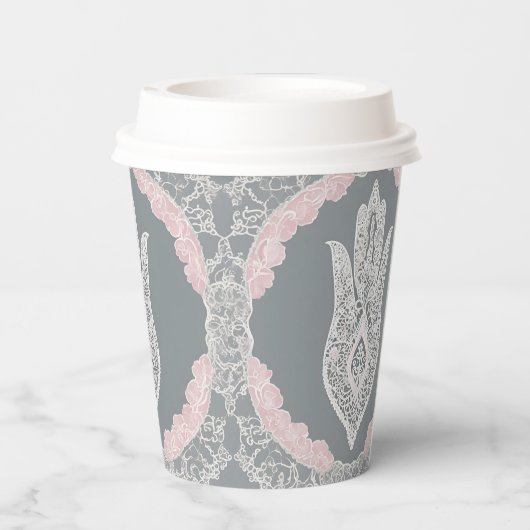 Grey and pink patterns AI art Pappbecher (Rückseite)