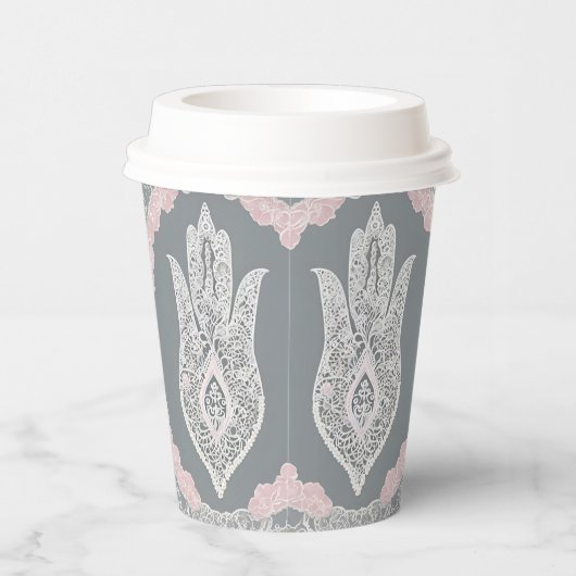 Grey and pink patterns AI art Pappbecher (Rechts)
