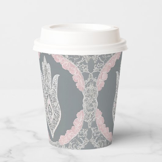 Grey and pink patterns AI art Pappbecher (Vorderseite)