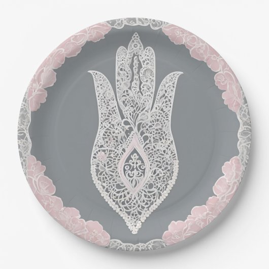 Grey and pink patterns AI art  Pappteller (Vorderseite)