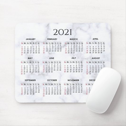 Grey and White Marble | Custom 2021 Calendar Mousepad (Mit Mouse)