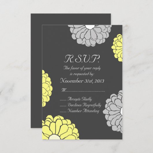 Grey and Yellow Zinnia Blume Wedding RSVP (Vorne/Hinten)