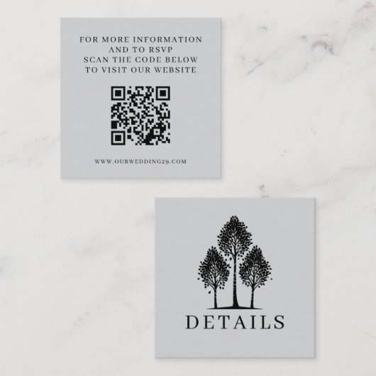 Grey Aspen Tree Wedding QR Begleitkarte (Vorne/Hinten)