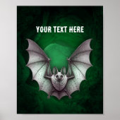 Grey Bat Wings Spread Spooky Green Cave Black Poster (Vorne)
