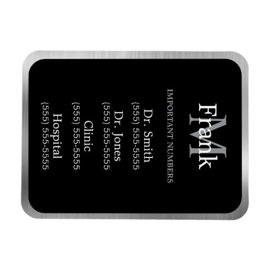 Grey Black and White Important Phone Numbers Magnet (Horizontal)