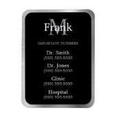 Grey Black and White Important Phone Numbers Magnet (Vertikal)
