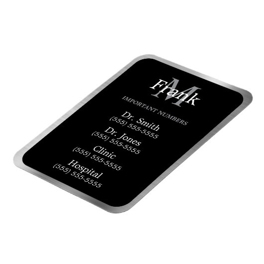 Grey Black and White Important Phone Numbers Magnet (Linke Seite)