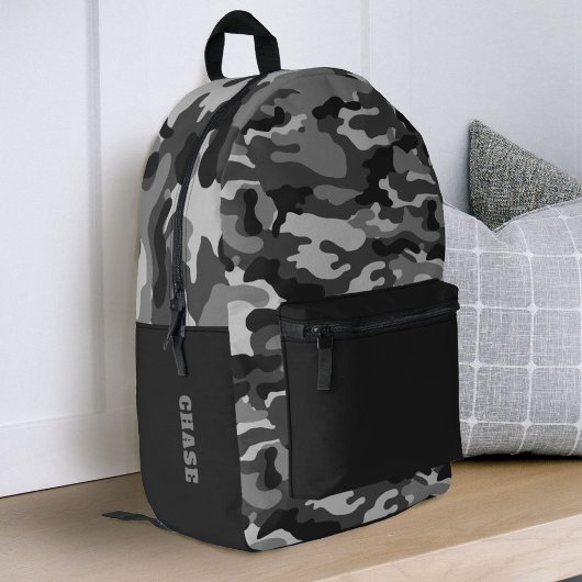 Grey Black Camoflauge Boys School Bedruckter Rucksack