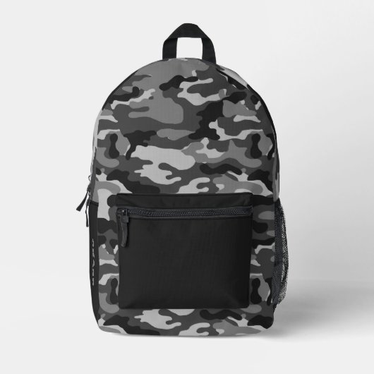 Grey Black Camoflauge Boys School Bedruckter Rucksack (Vorderseite)