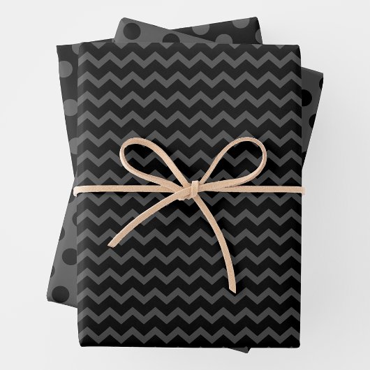 Grey & Black Multi-Pattern Wrapping Paper Sheets Geschenkpapier Set