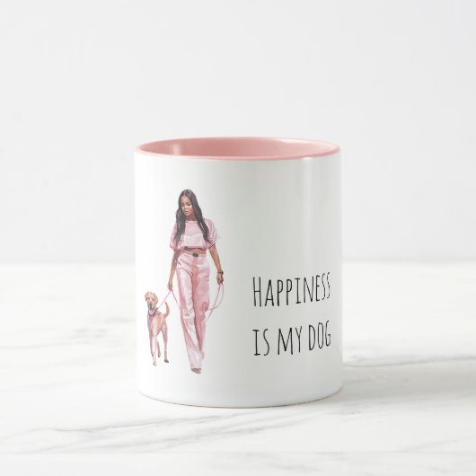 Grey Black Puppy Black Lady Walking Dog Tasse (Zentrum)