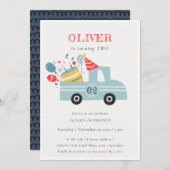 Grey Blue Any Age Birthday Party Cake Truck Einladung (Vorne/Hinten)