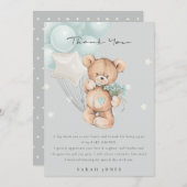 Grey Blue Bear Bear Bearly Wait Balloon Baby Dusch Dankeskarte (Vorne/Hinten)
