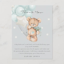 Grey Blue Bear Bear Bearly Wait Balloon Baby Dusch Postkarte