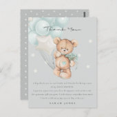 Grey Blue Bear Bear Bearly Wait Balloon Baby Dusch Postkarte (Vorne/Hinten)