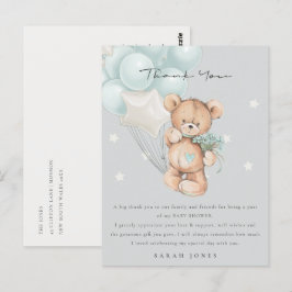 Grey Blue Bear Bear Bearly Wait Balloon Baby Dusch Postkarte