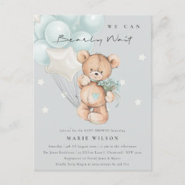 Grey Blue Bear Bear Bearly Wait Balloon Baby Dusch Postkarte