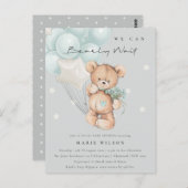 Grey Blue Bear Bear Bearly Wait Balloon Baby Dusch Postkarte (Vorne/Hinten)