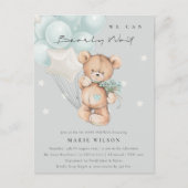 Grey Blue Bear Bear Bearly Wait Balloon Baby Dusch Postkarte (Vorderseite)
