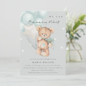 Grey Blue Bearly Wait Balloon Baby Showeinladung Dankeskarte (Stehend Vorderseite)