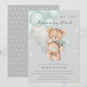 Grey Blue Bearly Wait Balloon Baby Showeinladung Dankeskarte (Vorne/Hinten)