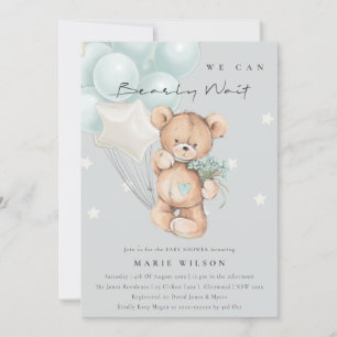 Grey Blue Bearly Wait Balloon Baby Showeinladung Dankeskarte