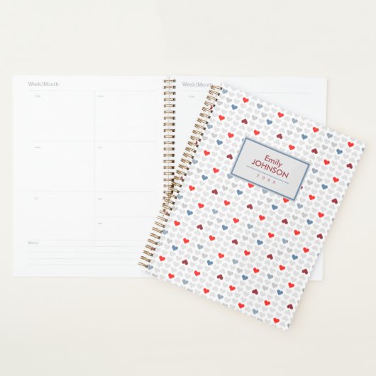 Grey Blue Red Heart Pattern  Planer (Anzeige)